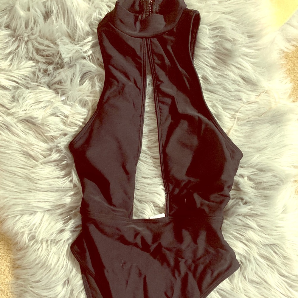 Black one piece swimsuit never worn neck zipper